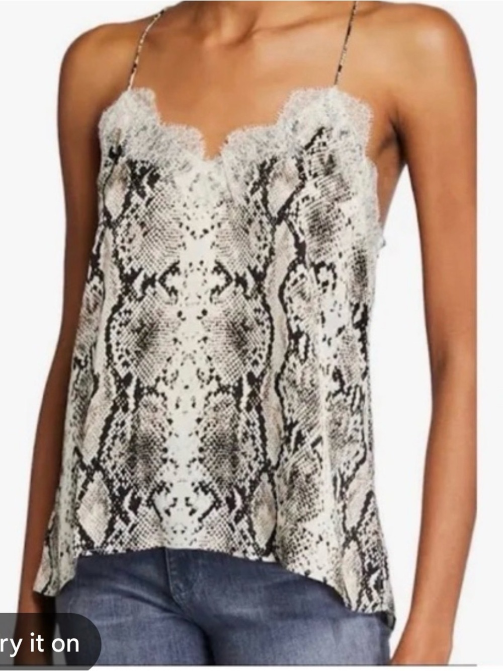Cami NYC Snake Print Lace-Trim Cami in White & Black